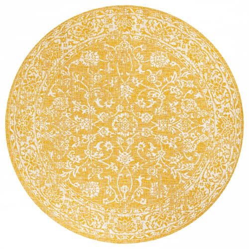 Jonathan Y Tela Bohemian Textured Weave Floral Indoor/outdoor Round Area Rug In Yellow/cream