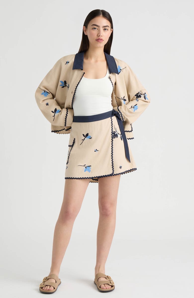NVLT Floral Embroidered Rickrack Trim Wrap Skort, Alternate, color, Natural