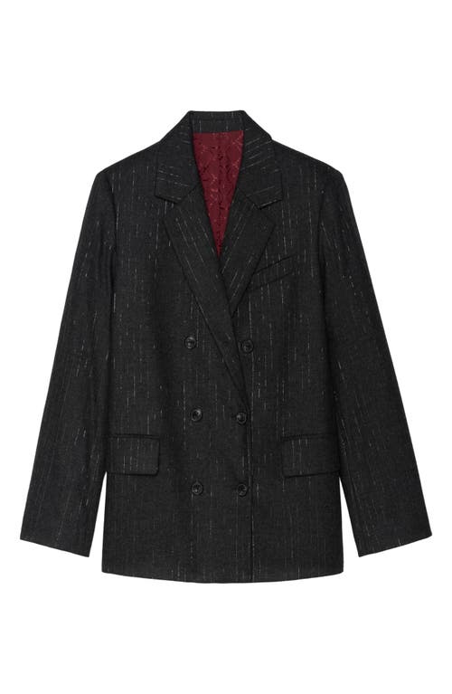 Zadig & Voltaire Vaska Metallic Stripe Double Breasted Blazer In Gray