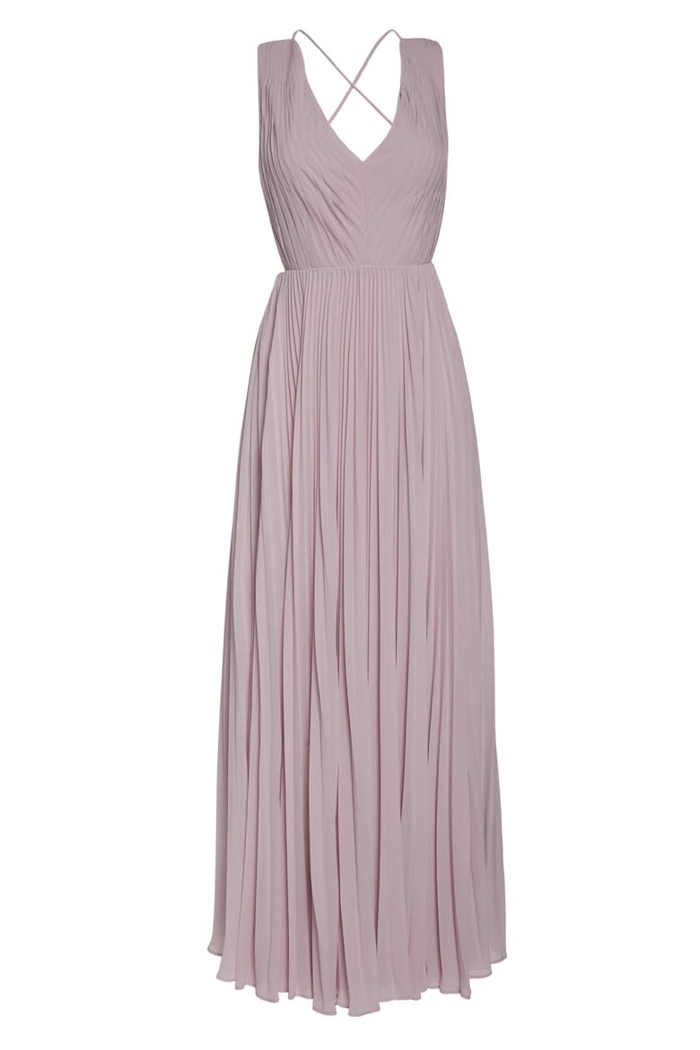 Strappy Back Pleated Chiffon Evening Dress, Alternate, color, DUSTY LILAC