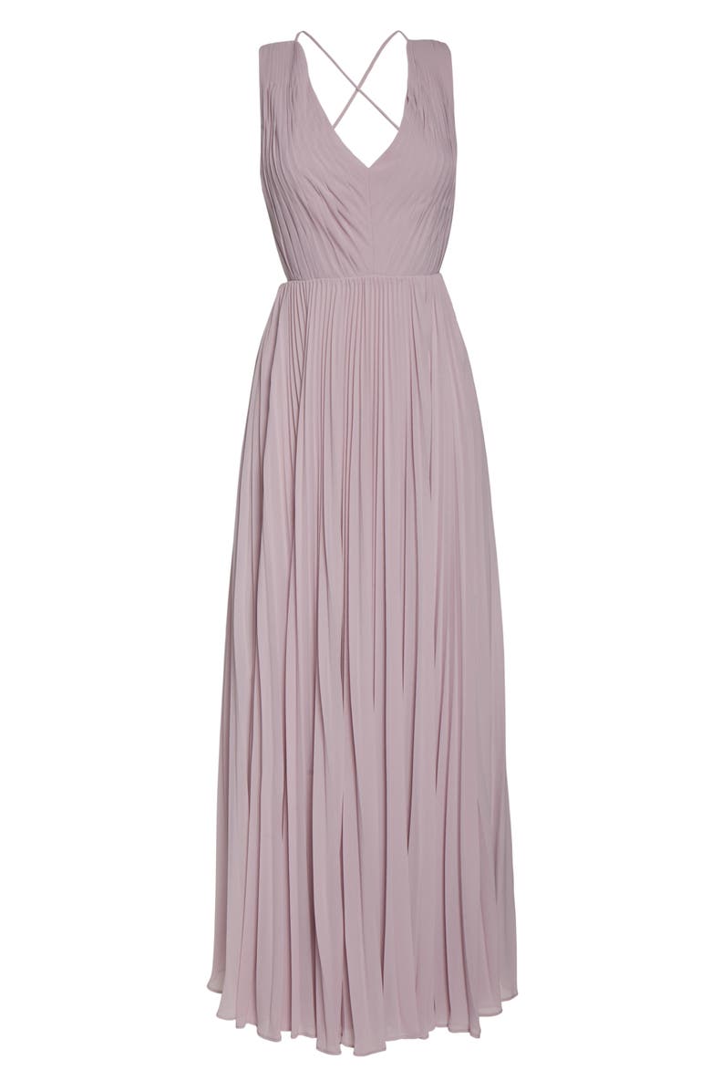 Fame and Partners Strappy Back Pleated Chiffon Evening Dress, Alternate, color, 