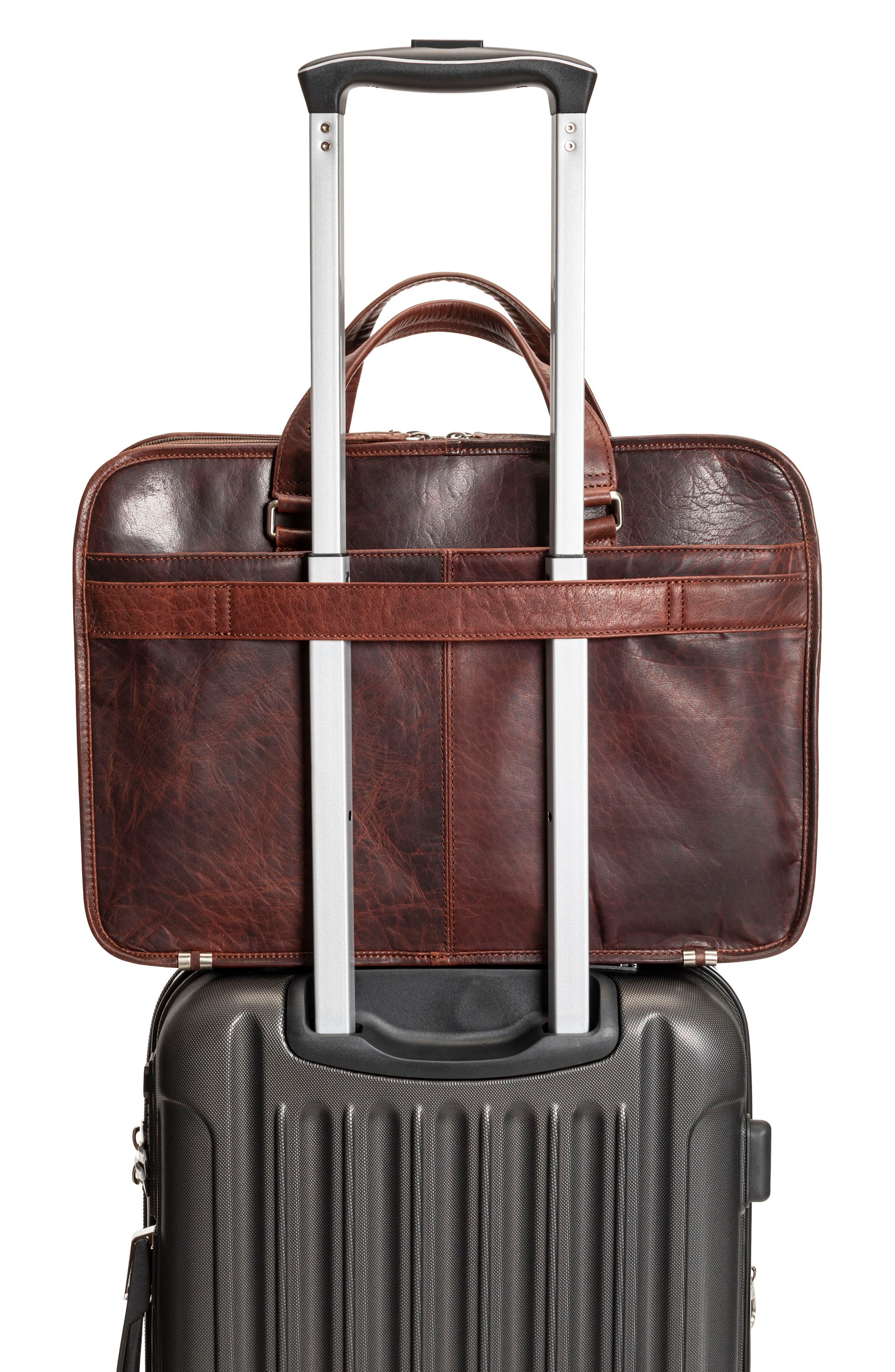 Mancini Triple Compartment Leather Briefcase, Alternate, color, Brown