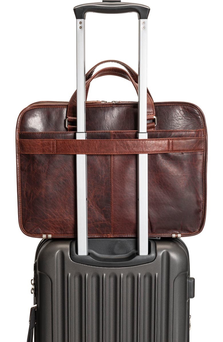 Mancini Triple Compartment Leather Briefcase, Alternate, color, Brown