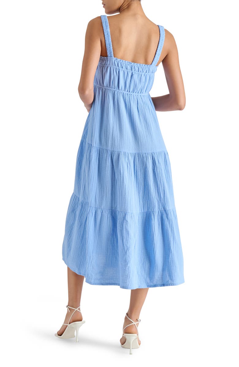 Steve Madden Alissa Tiered Cotton Gauze Midi Sundress, Alternate, color, Vista Blue
