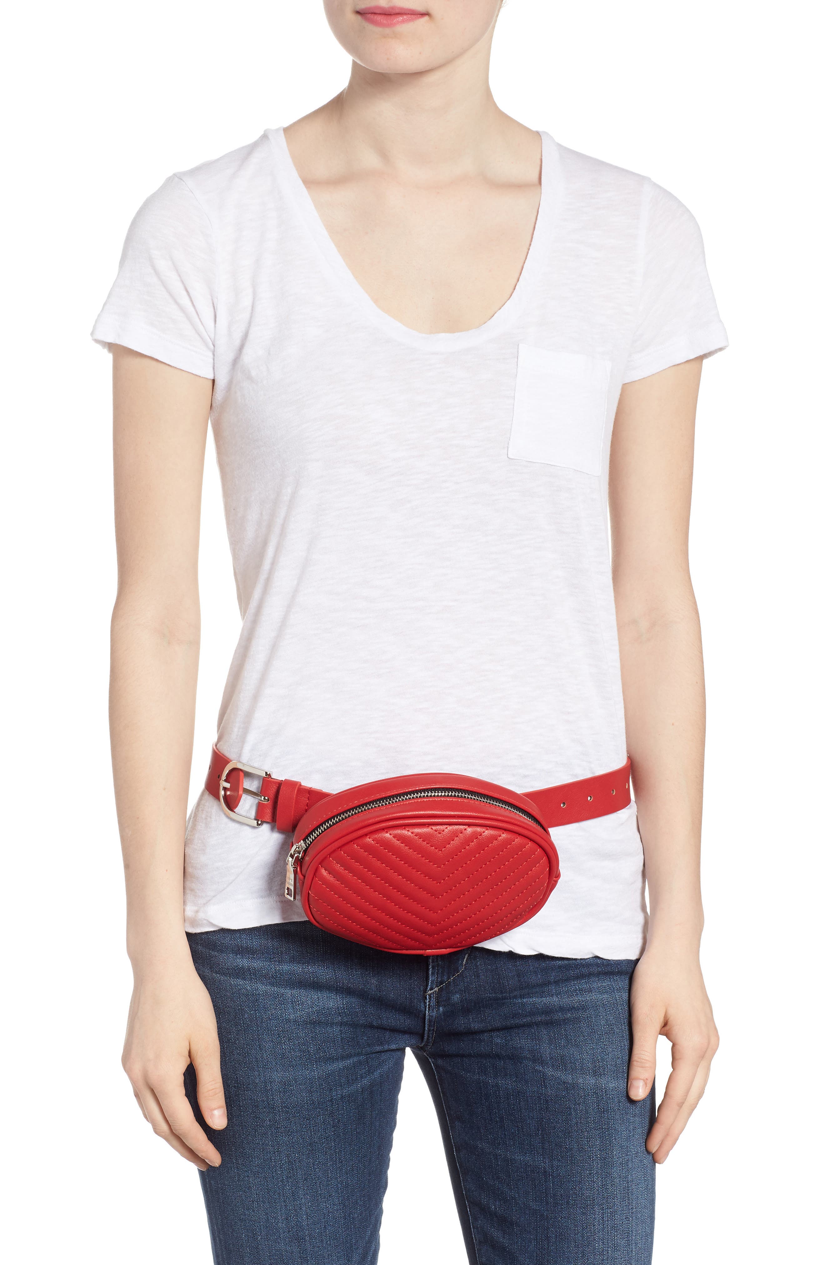 Quilted Belt Bag, Alternate, color, RED