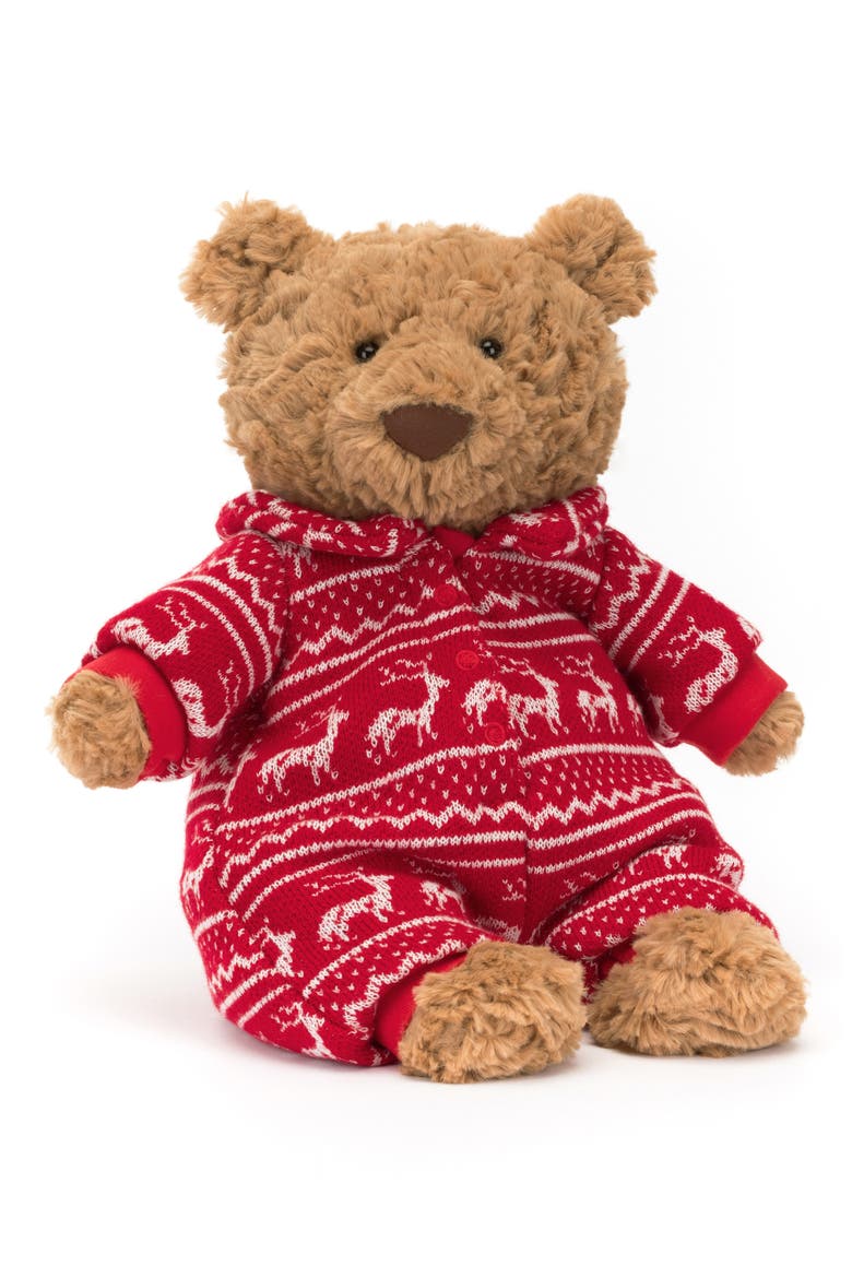 Bartholomew Bear Winter Pajama Stuffed Animal, Main, color, BROWN MULTI