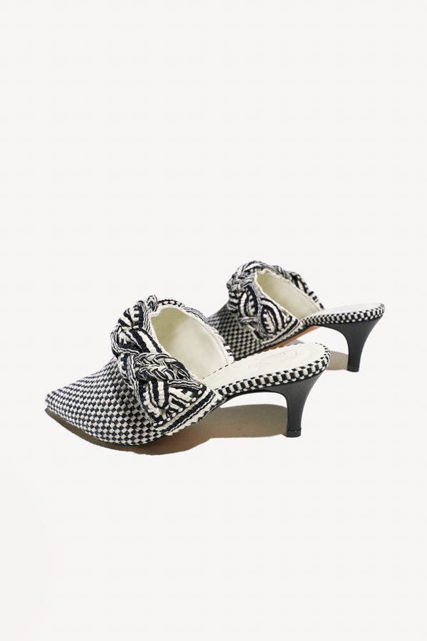 Amambaih Blanca Motif Fabric Mules, Alternate, color, Ivory Black