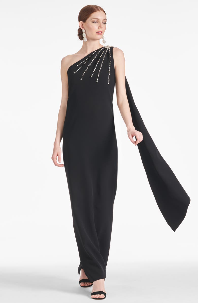 Sachin & Babi Leslie Beaded Drape One-Shoulder Crepe Gown, Alternate, color, 