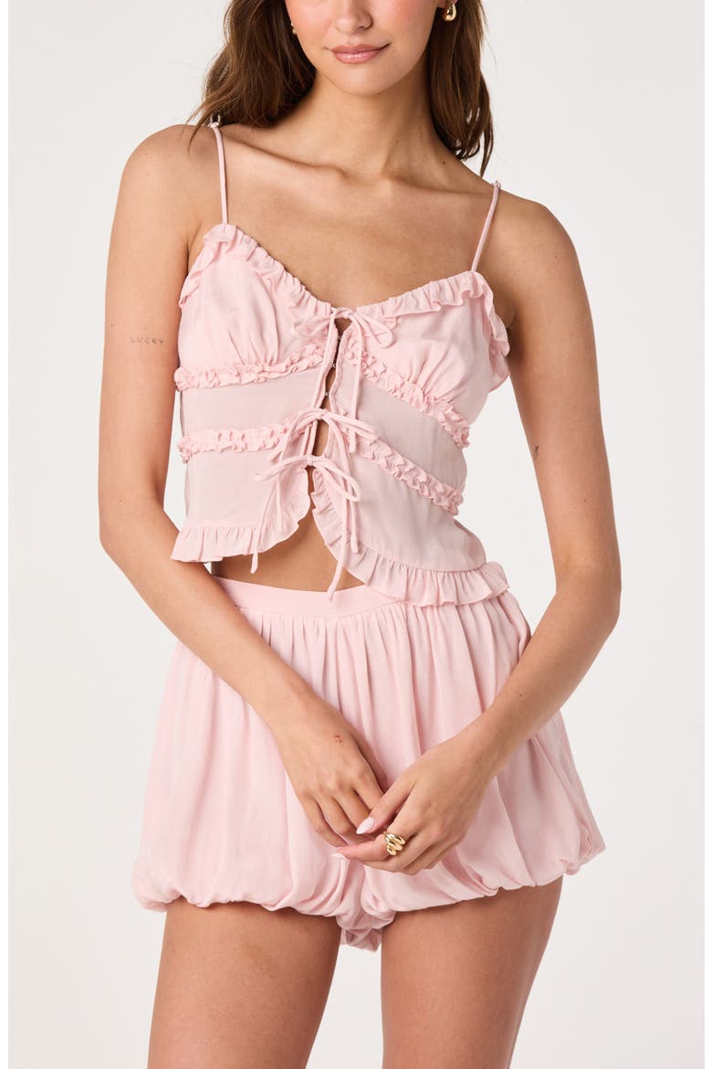 Kailey Tie Front Ruffle Trim Top, Main, color, BLUSH
