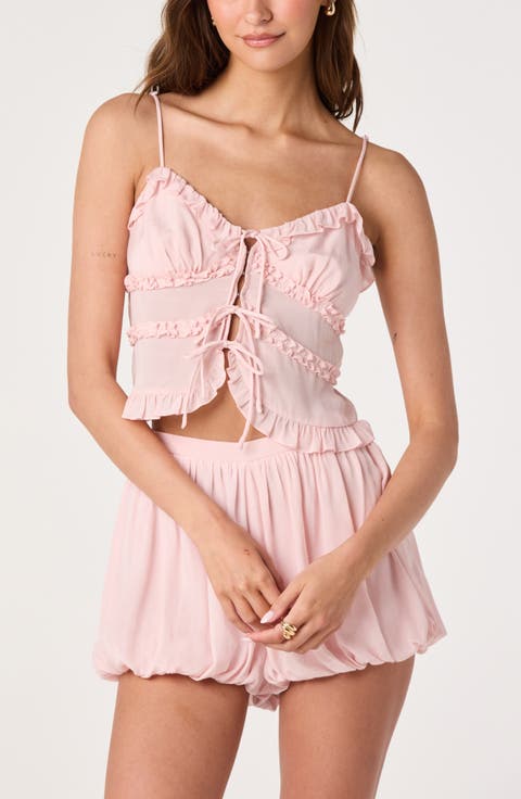 Kailey Tie Front Ruffle Trim Top