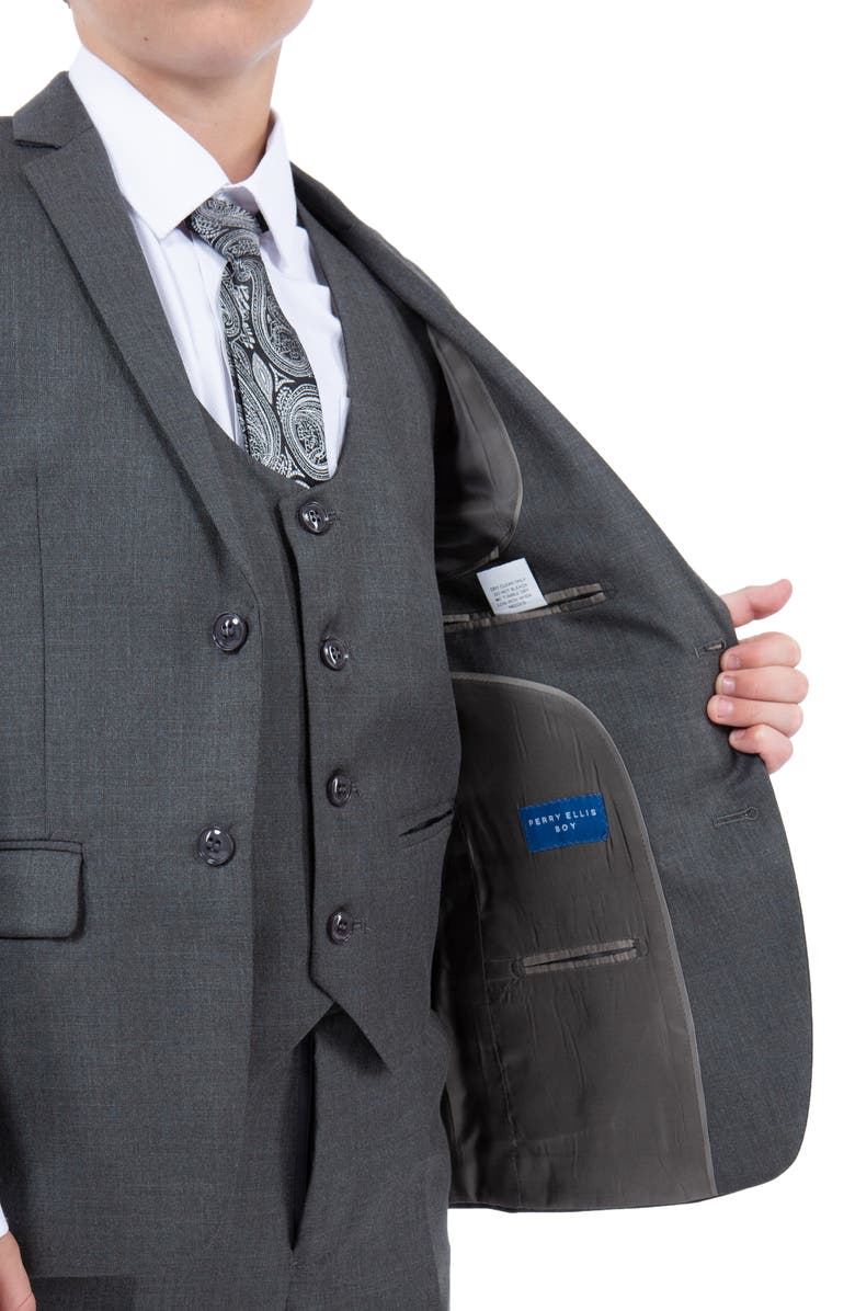 Perry Ellis Kids' Grey Five-Piece Sharkskin Suit, Alternate, color, Platinum Grey