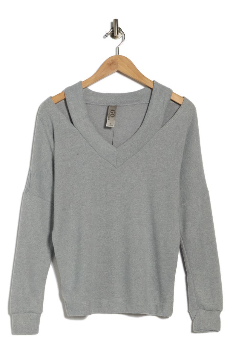 GO COUTURE V-Neck Cold Shoulder Sweater, Main, color, Moonstruck