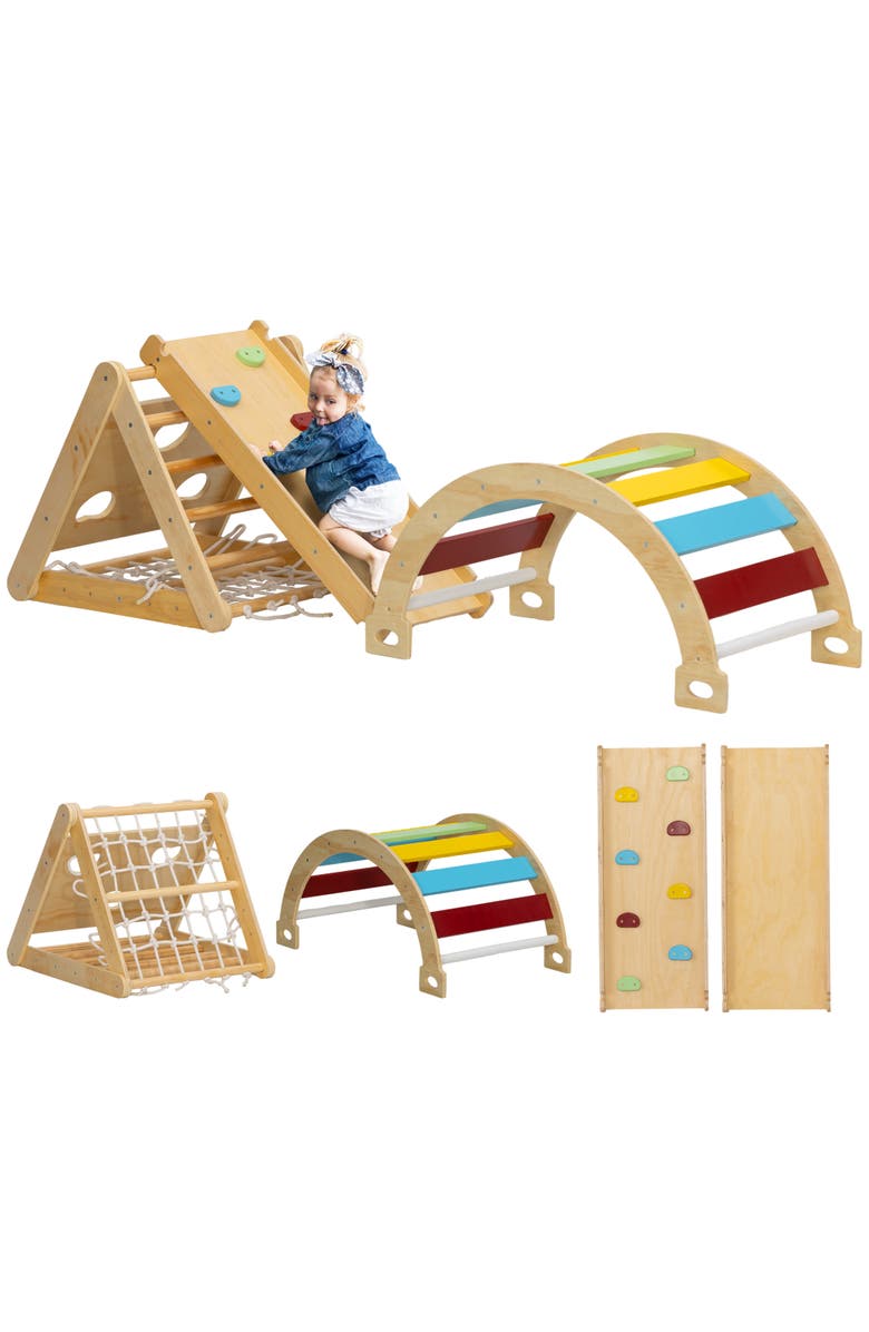 Qaba Pikler Triangle Set, 7 in 1 Indoor Toddler Climbing Toys, Montessori Set, Main, color, 