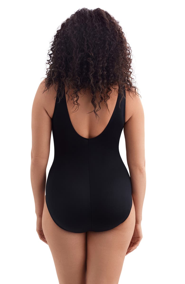 Longitude Belted Surplice Long Torso One-Piece Swimsuit, Alternate, color, Second Wave