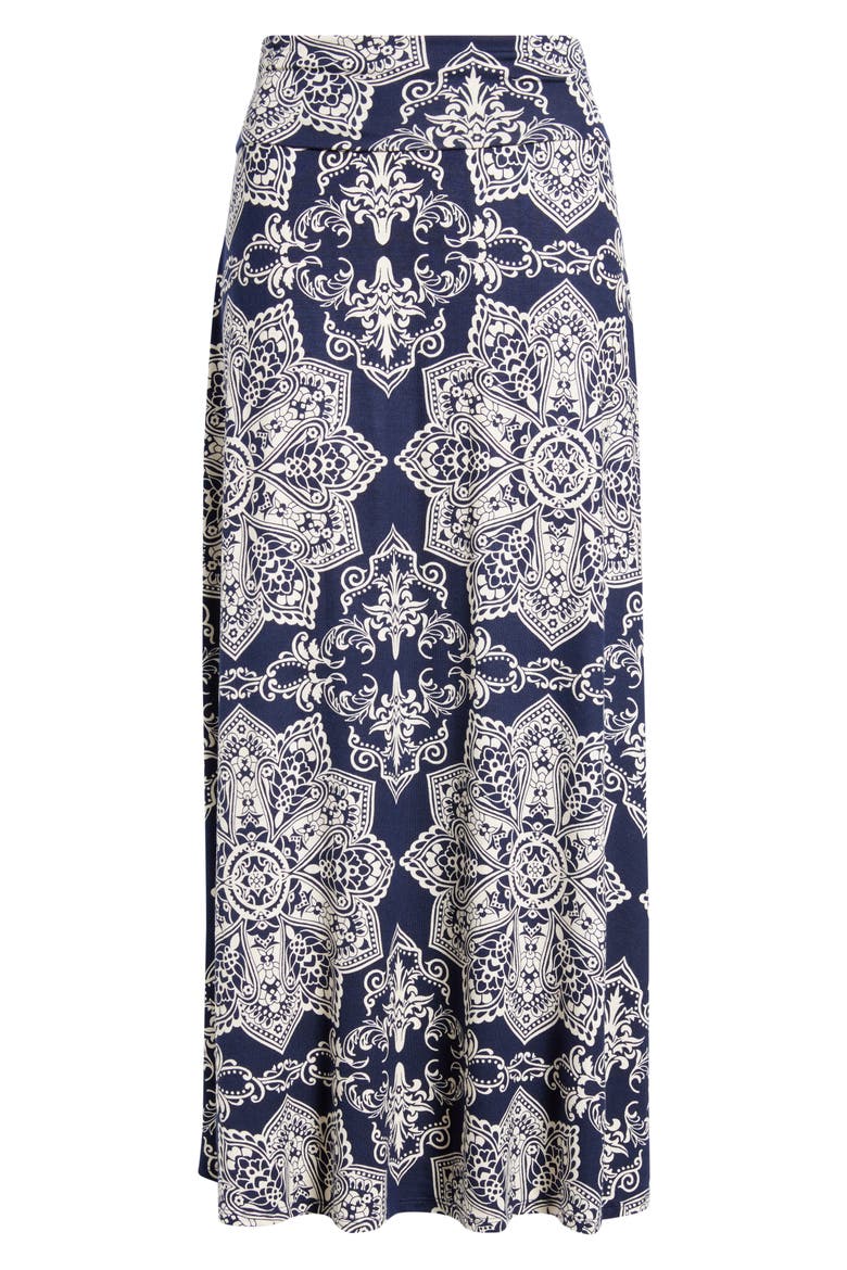 Roll Top Print Maxi Skirt, Alternate, color, NAVY