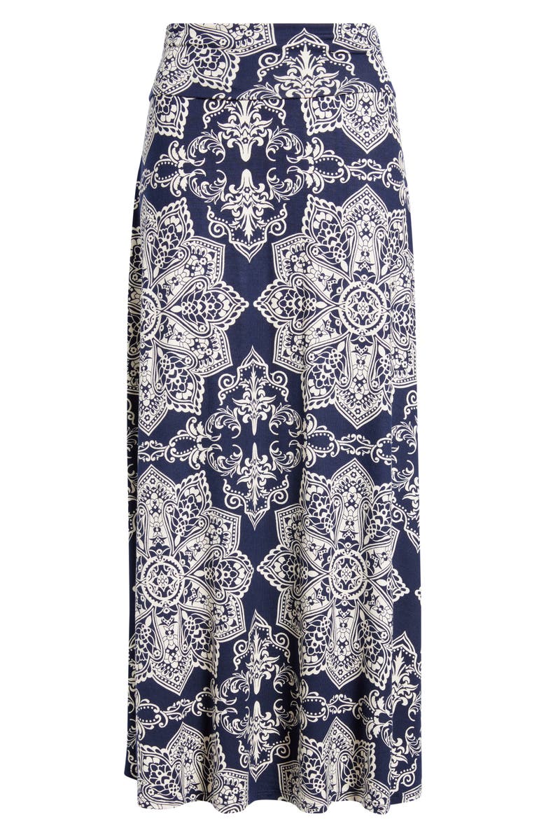 Loveappella Roll Top Print Maxi Skirt, Alternate, color, Navy