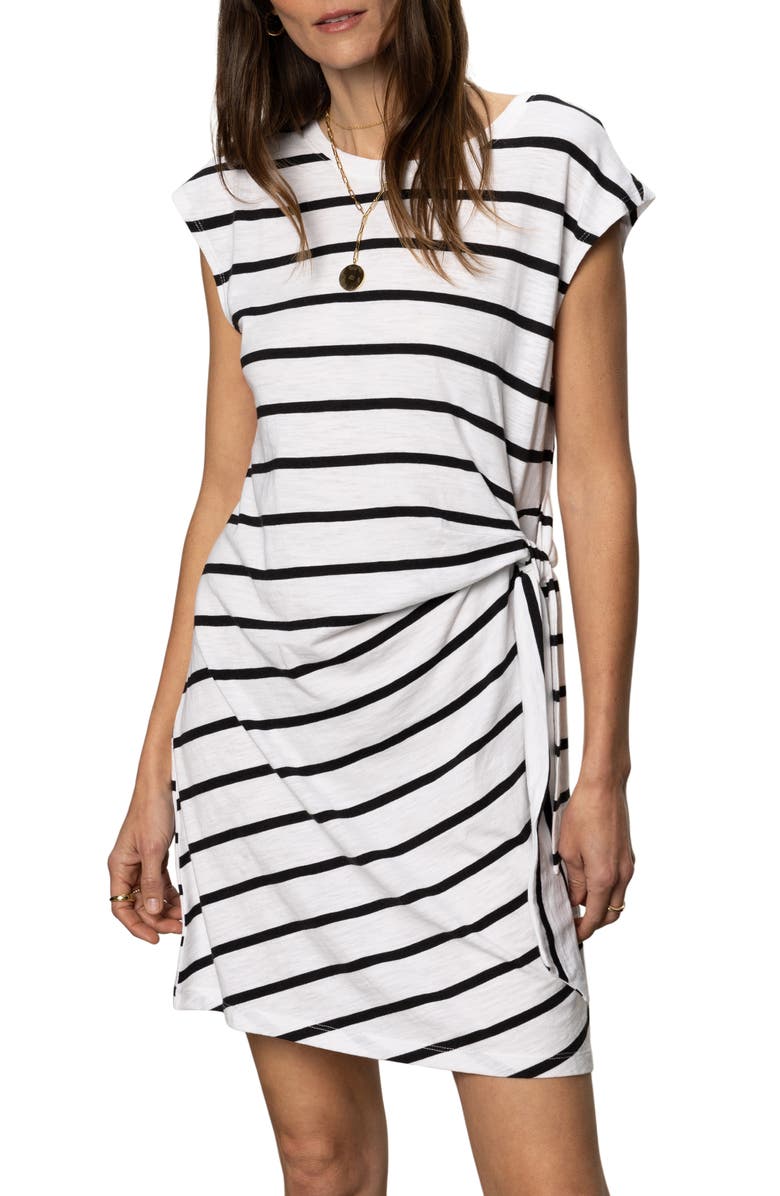 Sanctuary Stripe Side Tie Organic Cotton Blend T-Shirt Dress, Alternate, color, White/ Black Stripe