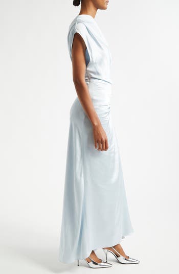 Penny Ruched One-Shoulder Satin Gown
