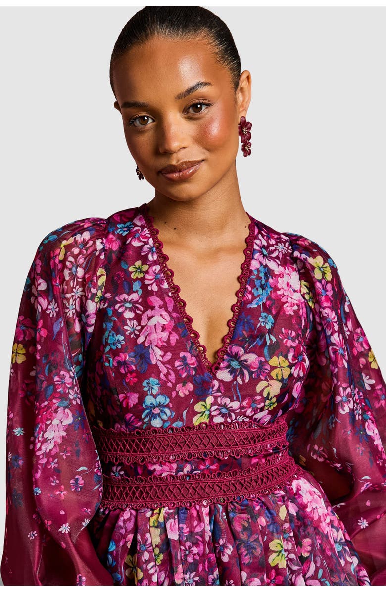 Coast Petite Organza Lace Trim Midaxi Dress, Alternate, color, Plum