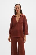 Malina Imene Pointelle Knitted Collared Top