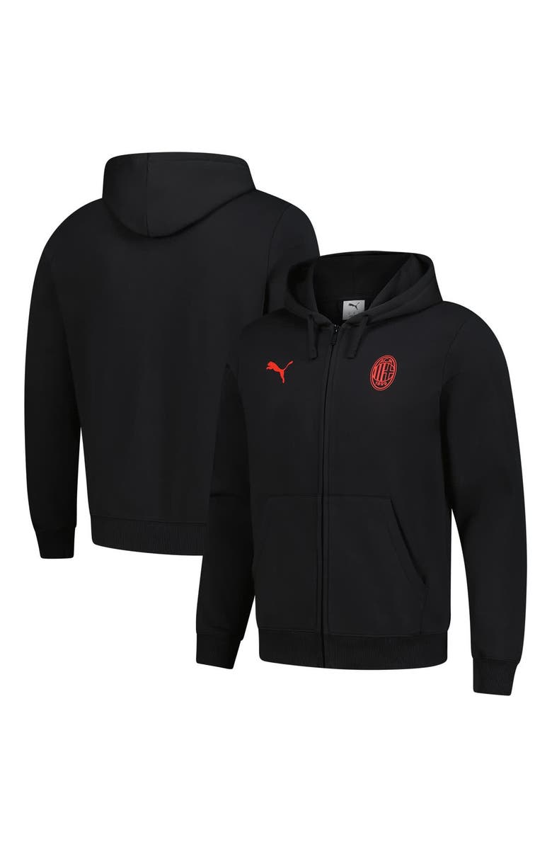 PUMA Men's Puma Black AC Milan 2025/26 ftblESS Full-Zip Hoodie, Main, color, 
