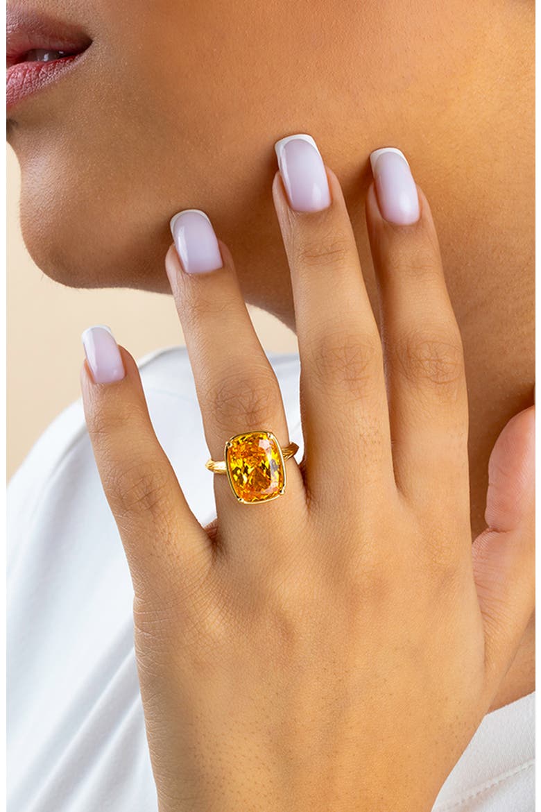 Elongated Cushion-Cut Cubic Zirconia Cocktail Ring, Alternate, color, GOLD/ CANARY