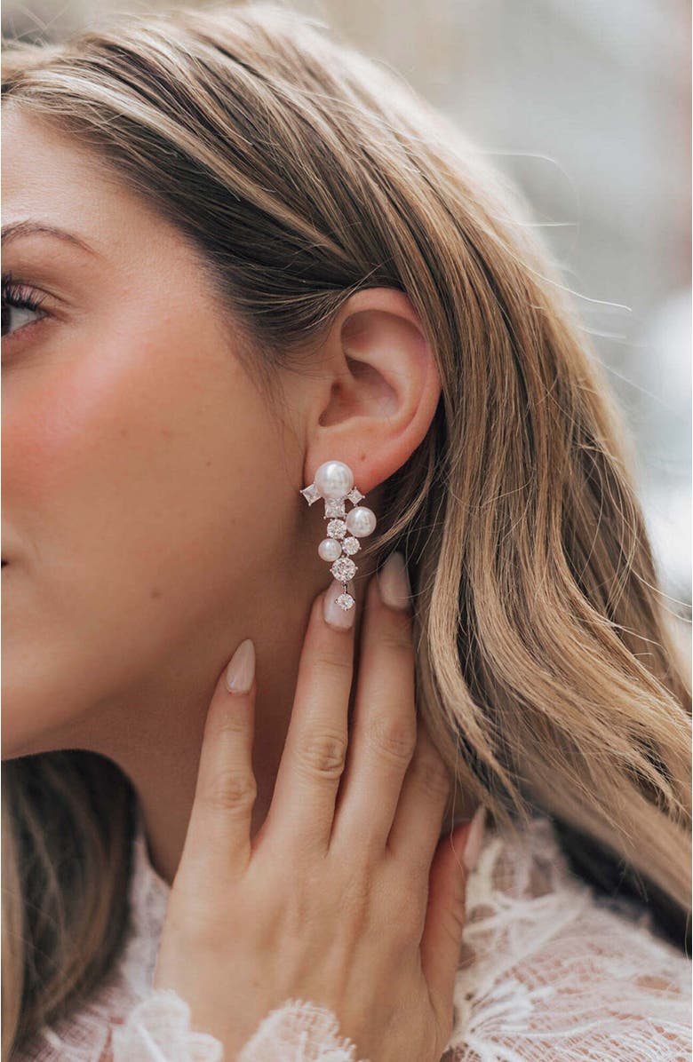 Untamed Petals Alexandra Pearl and Crystal Drop Earrings, Alternate, color, Silver