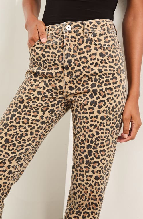 Lipsy Leopard Print High Waist Straight Leg Jeans In Brown