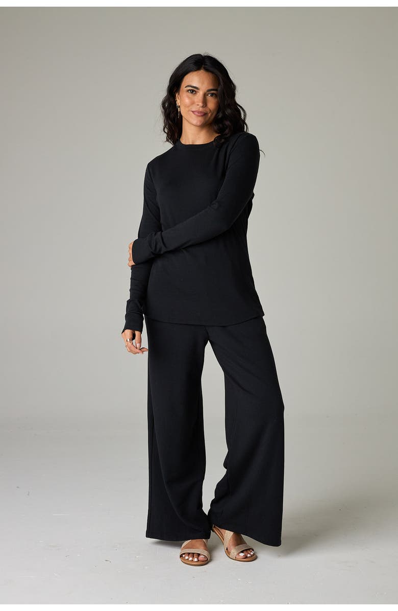 eavolu Baikal Eco-Luxe Fleece Wide-Leg Long Pant - Cloud-Soft Comfort, Alternate, color, Coal Black