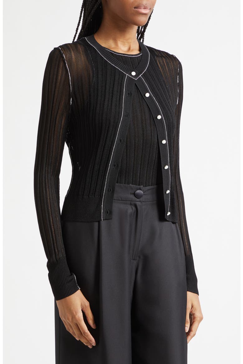 Crosby Ribbed Button Front Crop Cardigan, Alternate, color, JET/ OPTIC