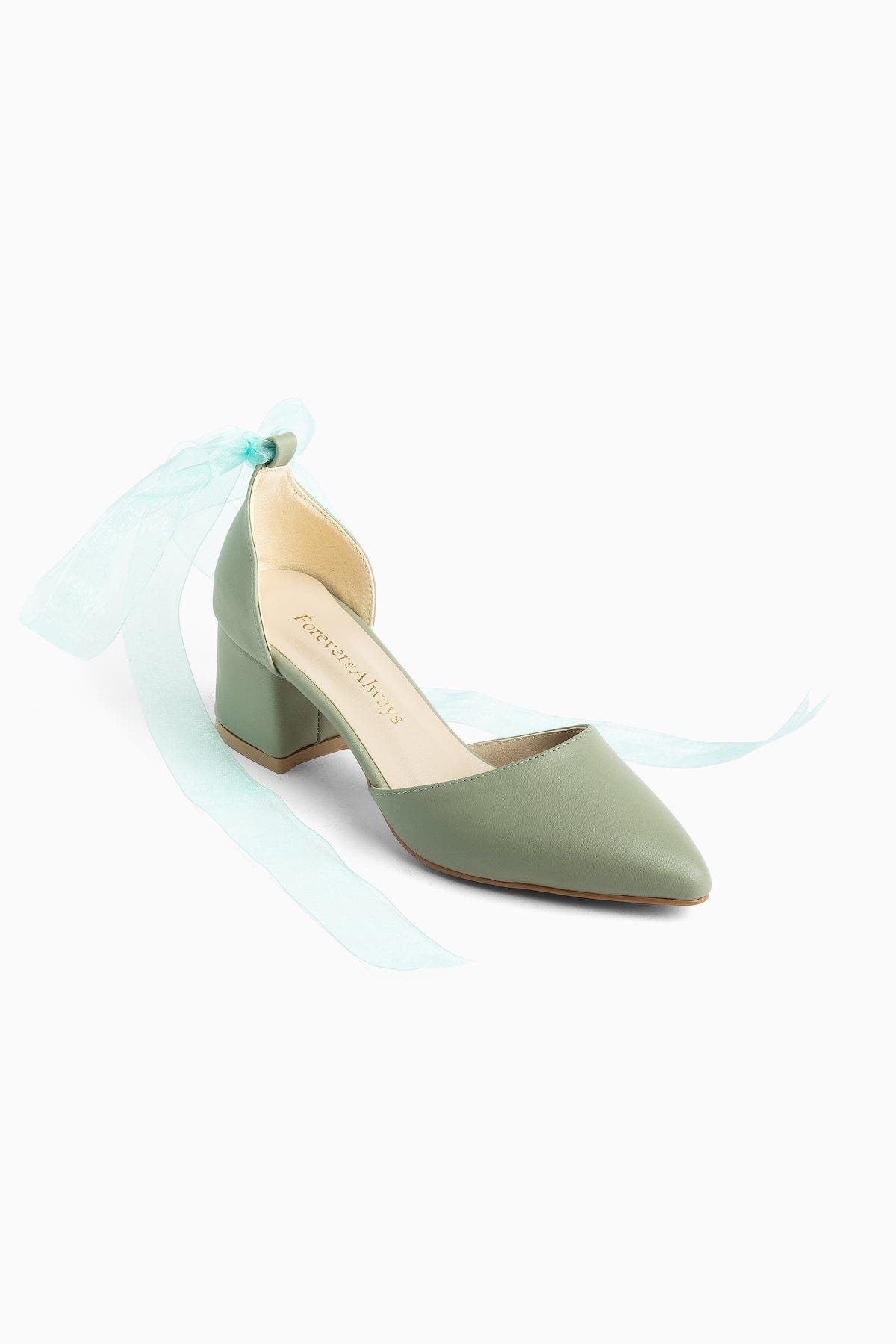 Forever & Always Shoes Fiona Low Block Heels with Ribbon, Main, color, Olive Green