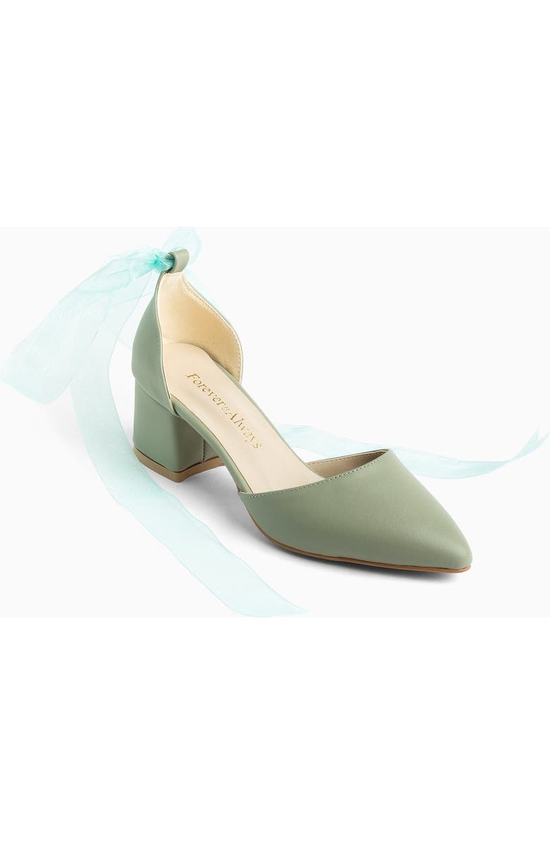 Forever & Always Shoes Fiona Low Block Heels with Ribbon, Main, color, Olive Green
