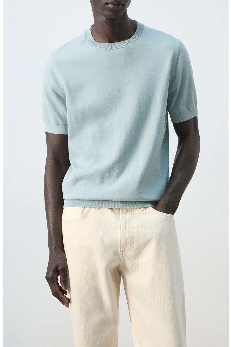Fine Knit Cotton T-Shirt, Main, color, AQUA GREEN