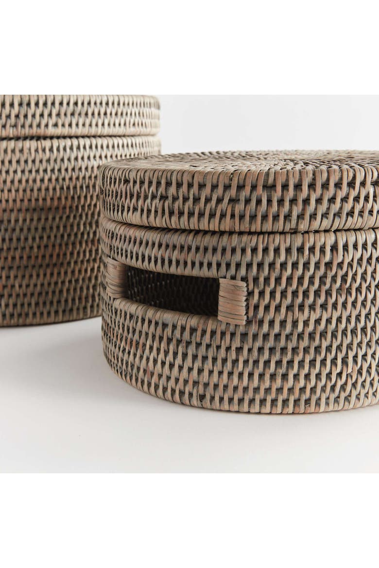 Burma Rattan Round Lidded Boxes Set Of 2, Alternate, color, Gray