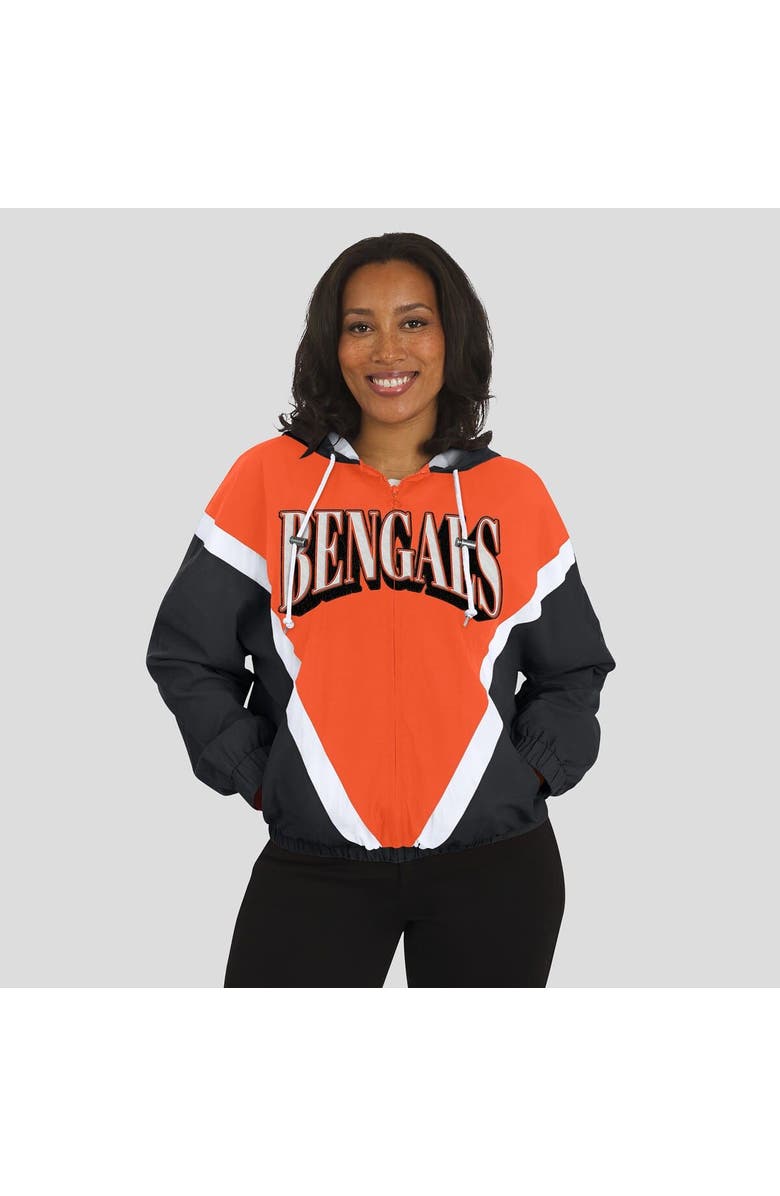 WEAR by Erin Andrews Women's WEAR by Erin Andrews Orange/Black Cincinnati Bengals Retro Crinkle Full-Zip Hoodie Windbreaker, Alternate, color, Orange