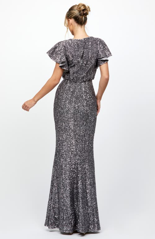 Bariano Teresa Flutter Sleeve Gown In Gray