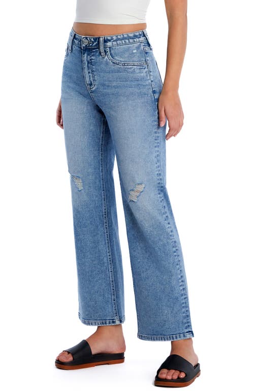 Hint Of Blu Clever Ripped High Waist Wide Leg Jeans In Country Blue