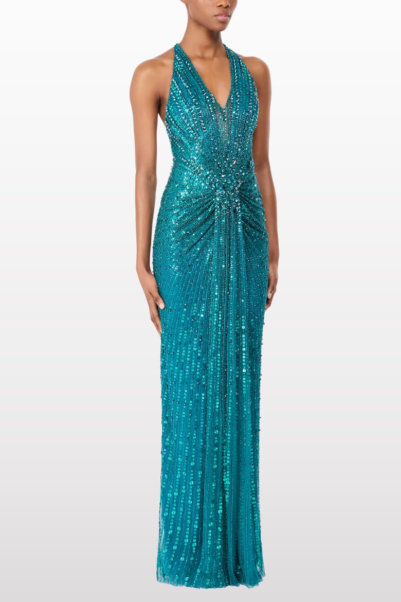 Lana Sequin-Embellished V-neck Maxi Dress, Alternate, color, Petrol
