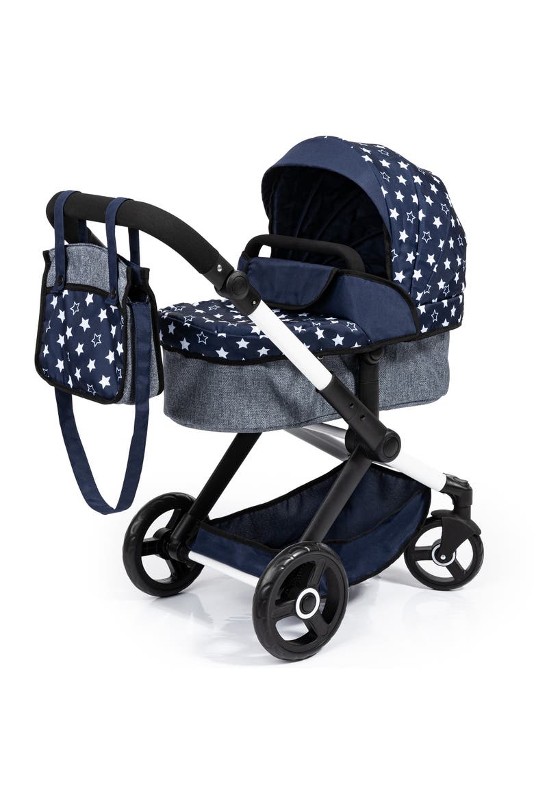 Pram Xeo Blue & White Stars Dolls Up to 18 Inch, Main, color, Multicolored