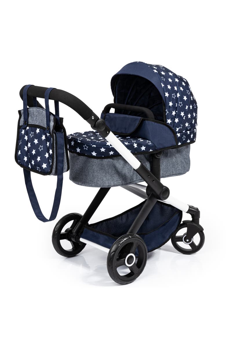 Bayer Design Pram Xeo Blue & White Stars Dolls Up to 18 Inch, Main, color, Multicolored