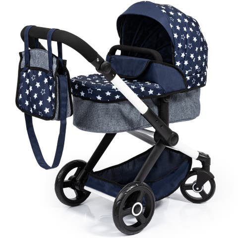 Pram Xeo Blue & White Stars Dolls Up to 18 Inch