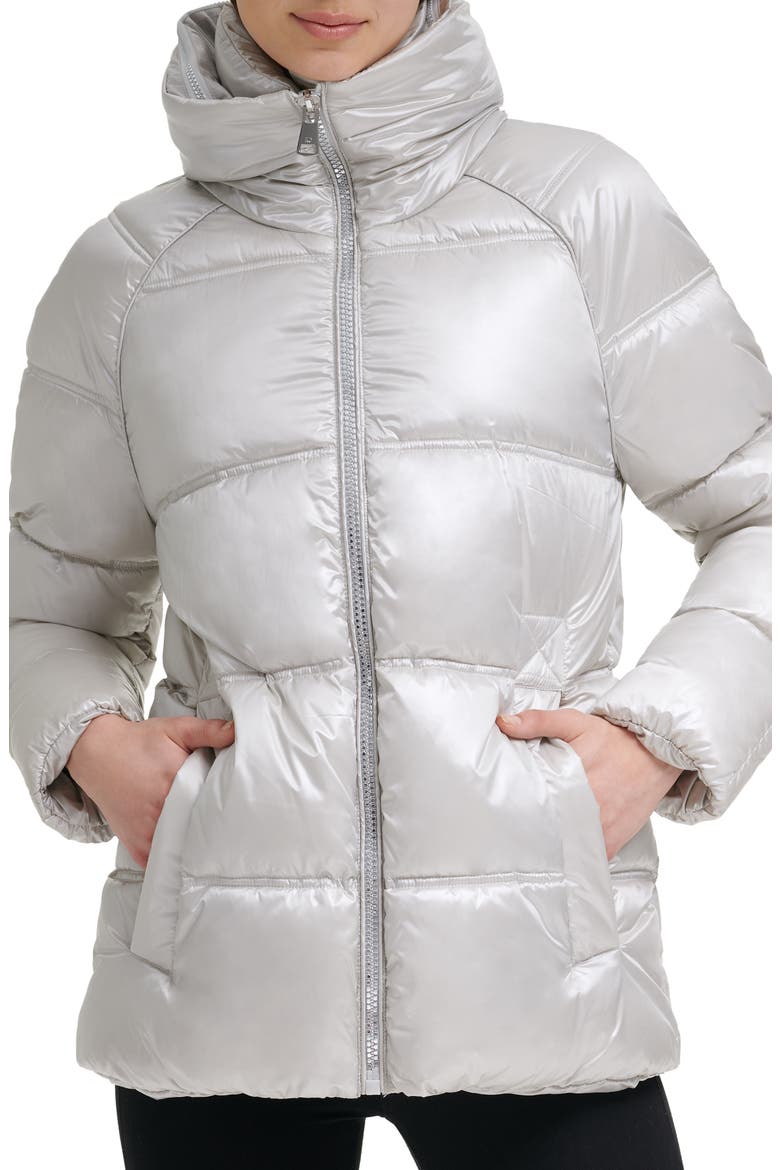 Box Quilted Puffer Jacket with Removable Hood, Alternate, color, SILVER