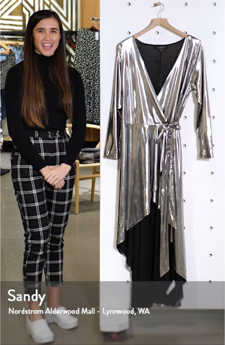 Metallic Long Sleeve Jersey Wrap Maxi Dress, sales video thumbnail