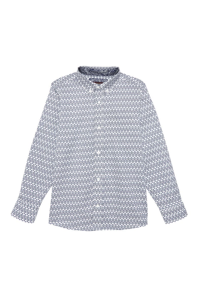 Kids' Skull Print Button-Down Shirt, Main, color, NAVY/ WHITE REPEATING SKULL