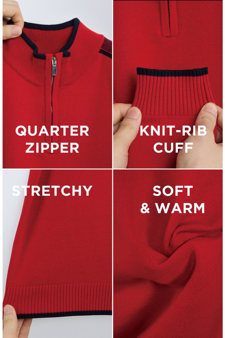Kids' RAW X Shoulder Detail Quarter Zip Sweater, Alternate, color, RED