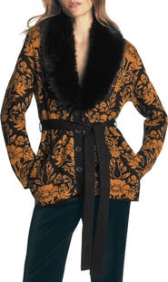 Boden Faux Fur Collar Belted Cardigan