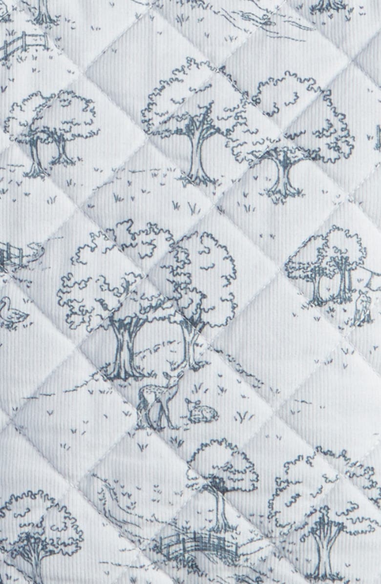 Nordstrom Ear Appliqué Quilted Faux Fur Lined Hooded Bunting, Alternate, color, Blue Ice Countryside Toile