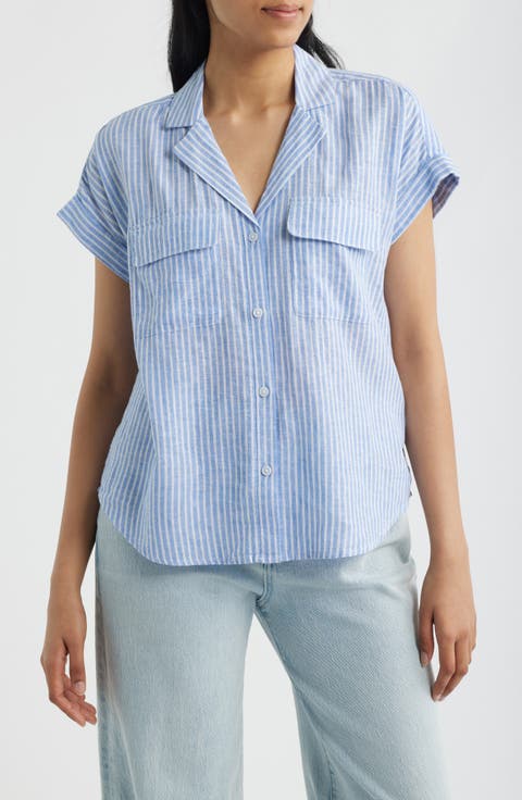 Brooke Short Sleeve Button-Up Linen Blend Shirt