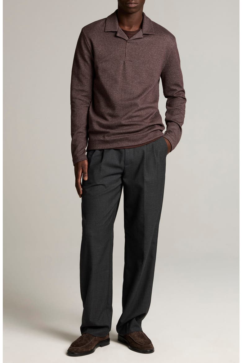Blurred Birdseye Long Sleeve Johnny Polo, Alternate, color, CHOCOLATE PLUM/ OFF WHITE