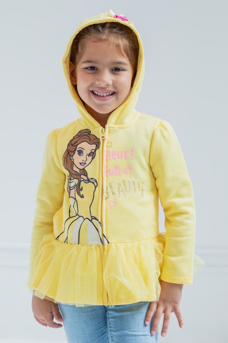 Princess Zip-Up Hooded Sweatshirt, Alternate, color, Belle Yellow